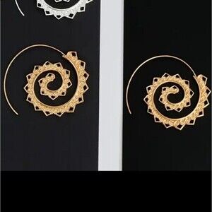 Gold Spiral earrings heart boho Swirl